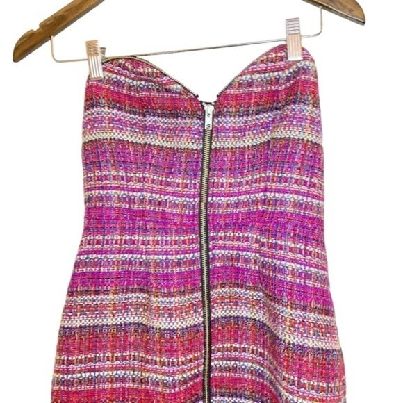 Revolve NBD Pink Preppy old money Barbiecore Tweed Zip Strapless Mini Dress XS - Picture 5 of 14